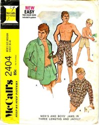 2404 MCCALLS 1970 MEN'S JAMS SHORTS 3 LENGTHS, JACKET PATTERN LARGE 42-44